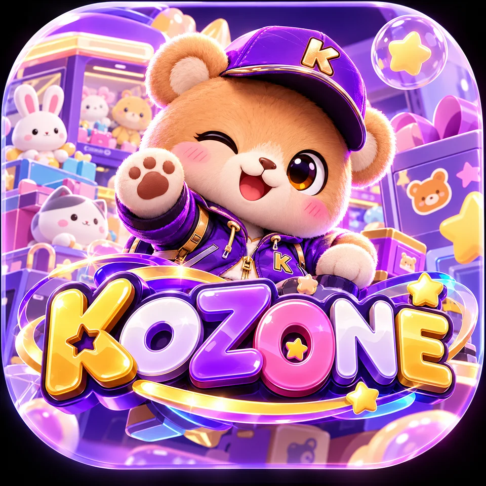 KOZONE logo: Kozo the teddy-bear mascot waving in a purple K cap above the bubbly KOZONE letters